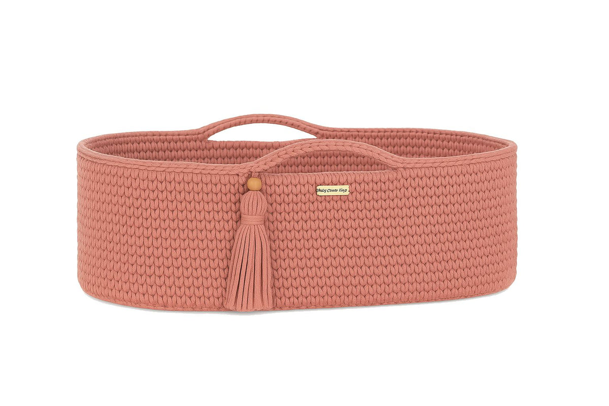 Moses basket BOHO Handmade cotton with mattress - blush