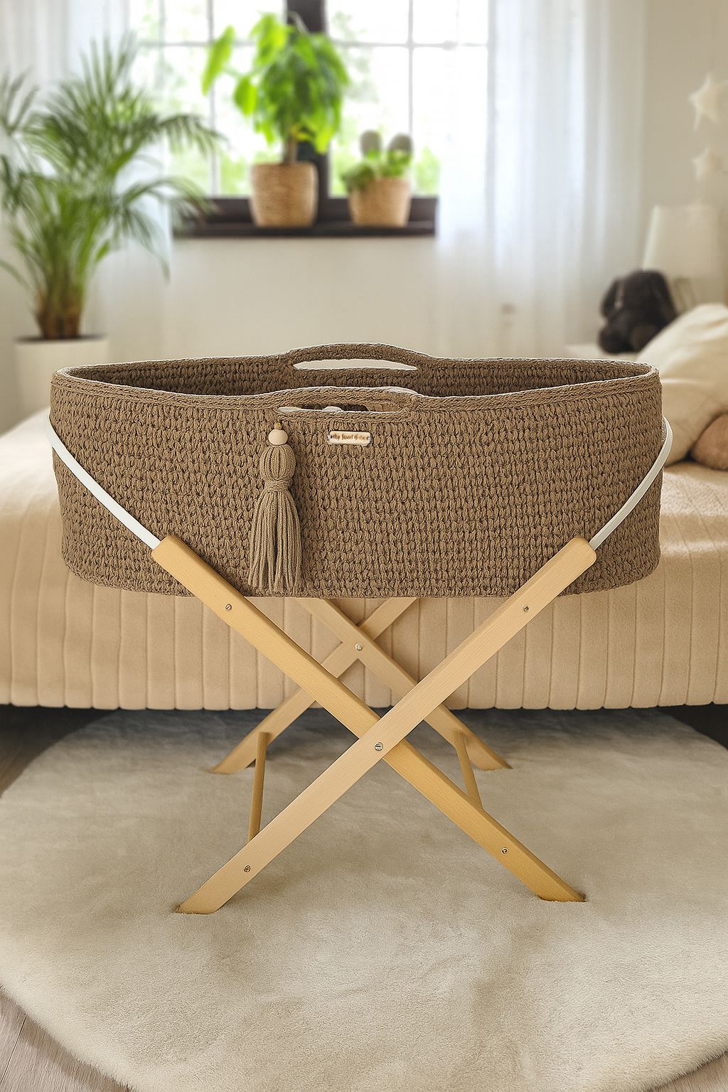 Moses basket BOHO Handmade with stand - sand