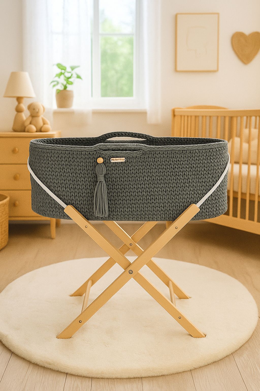 Moses basket BOHO Handmade with stand - laurel