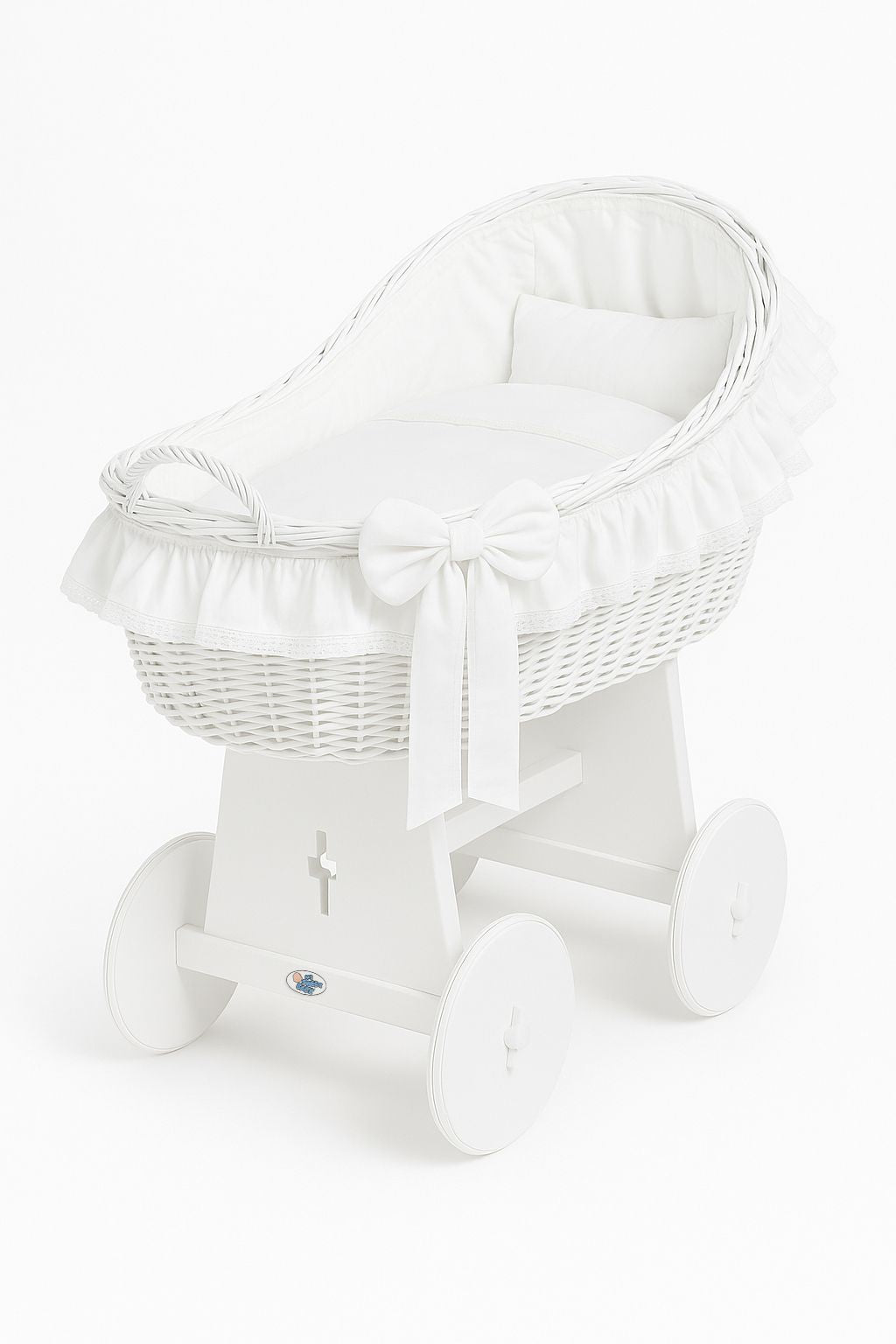 Moses Basket Wicker hood crib Carina - white + white bedding