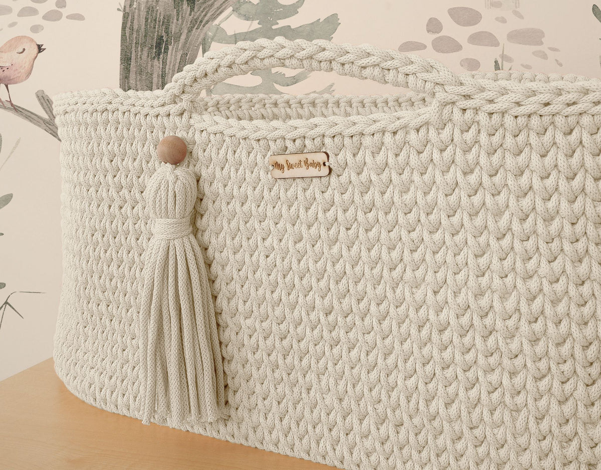 Moses basket BOHO Handmade cotton with mattress - cream