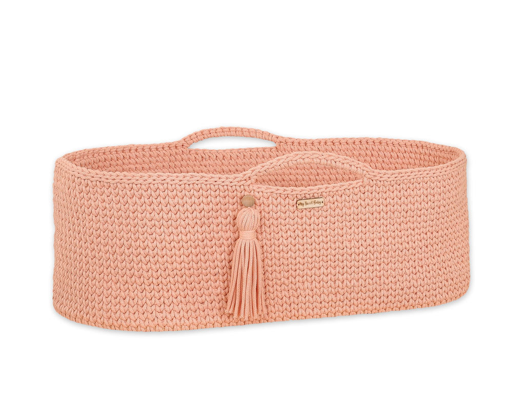 Moses basket BOHO Handmade cotton with mattress - salmon
