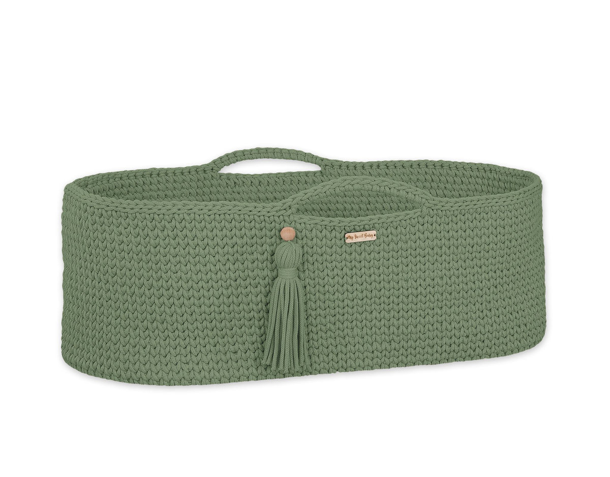 Moses basket BOHO Handmade cotton with mattress - sage