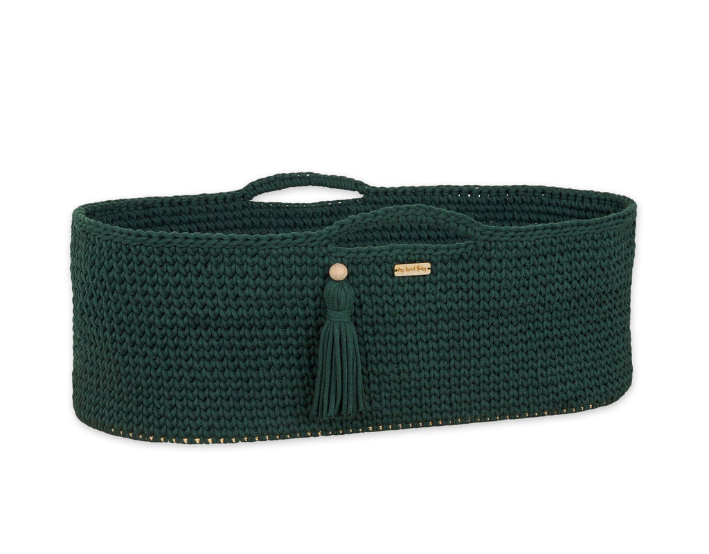 Moses basket BOHO Handmade cotton with mattress - bottle green