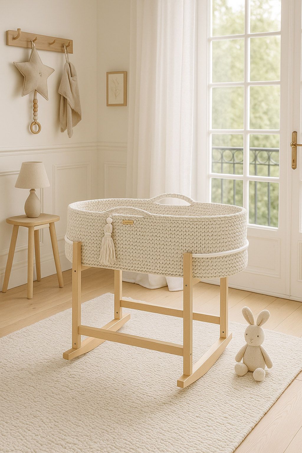 Moses basket BOHO Handmade with cradle - cream