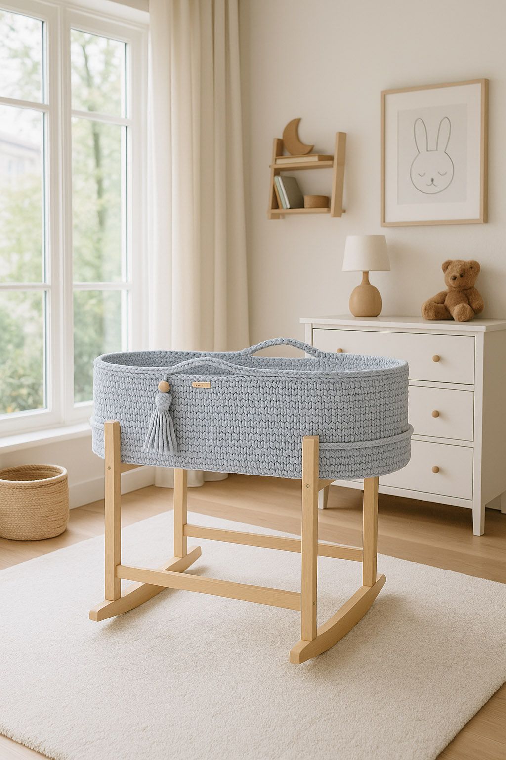 Moses basket BOHO Handmade with cradle - grey