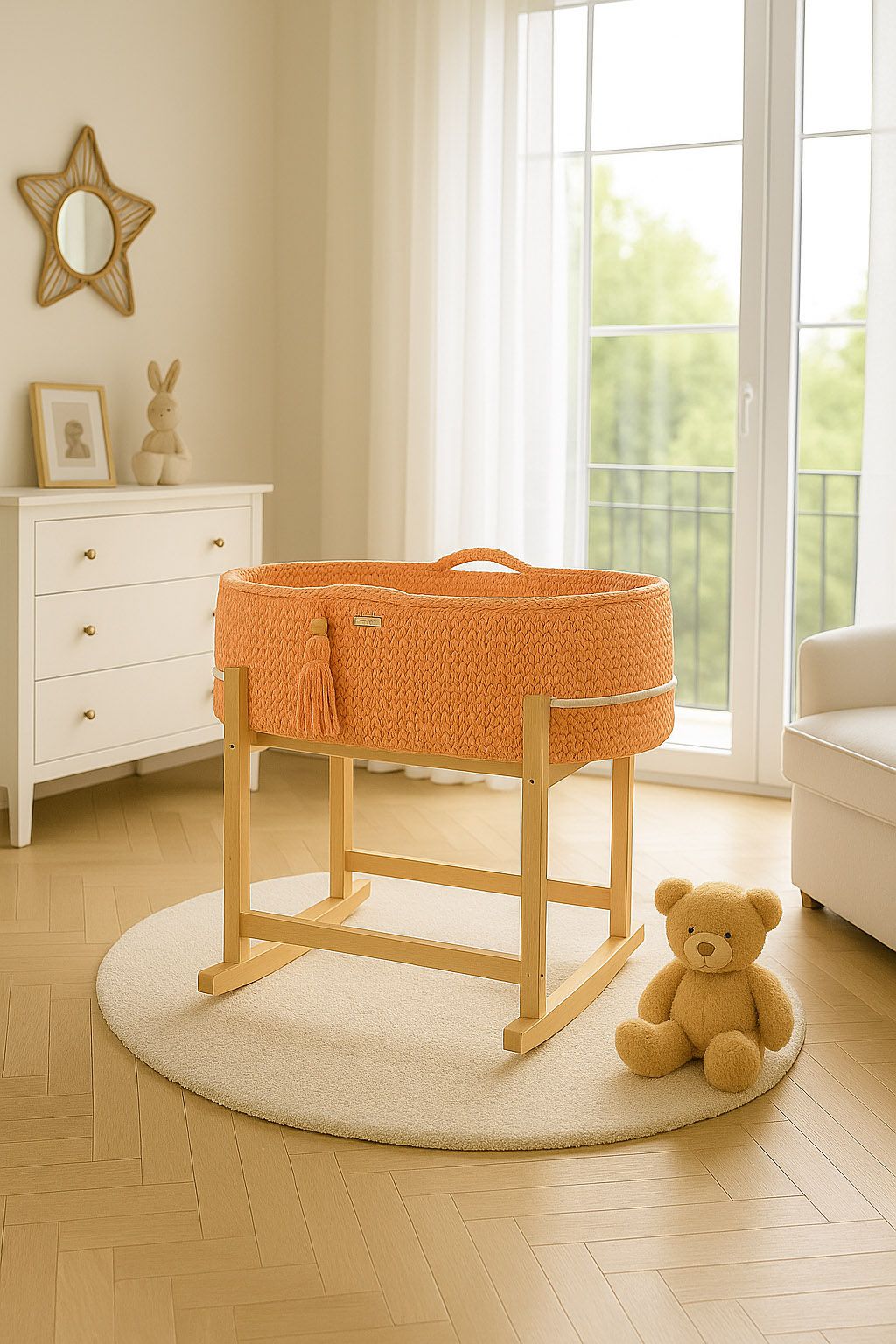 Moses basket BOHO Handmade with cradle - peach