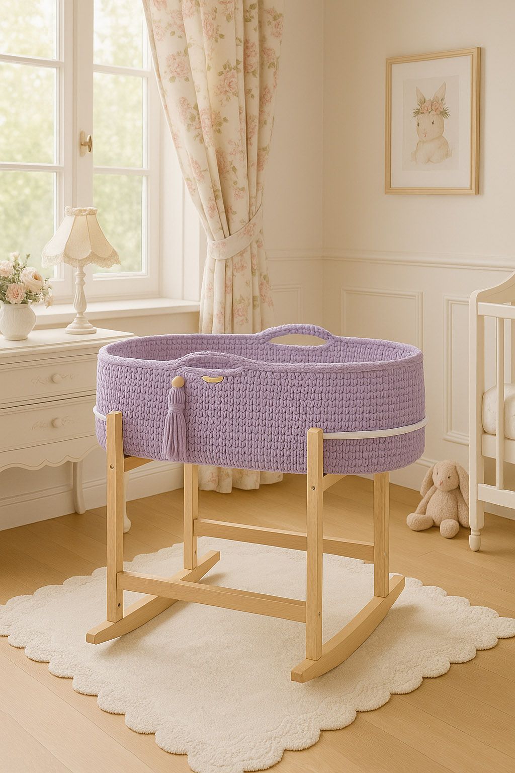 Moses basket BOHO Handmade with cradle - lila