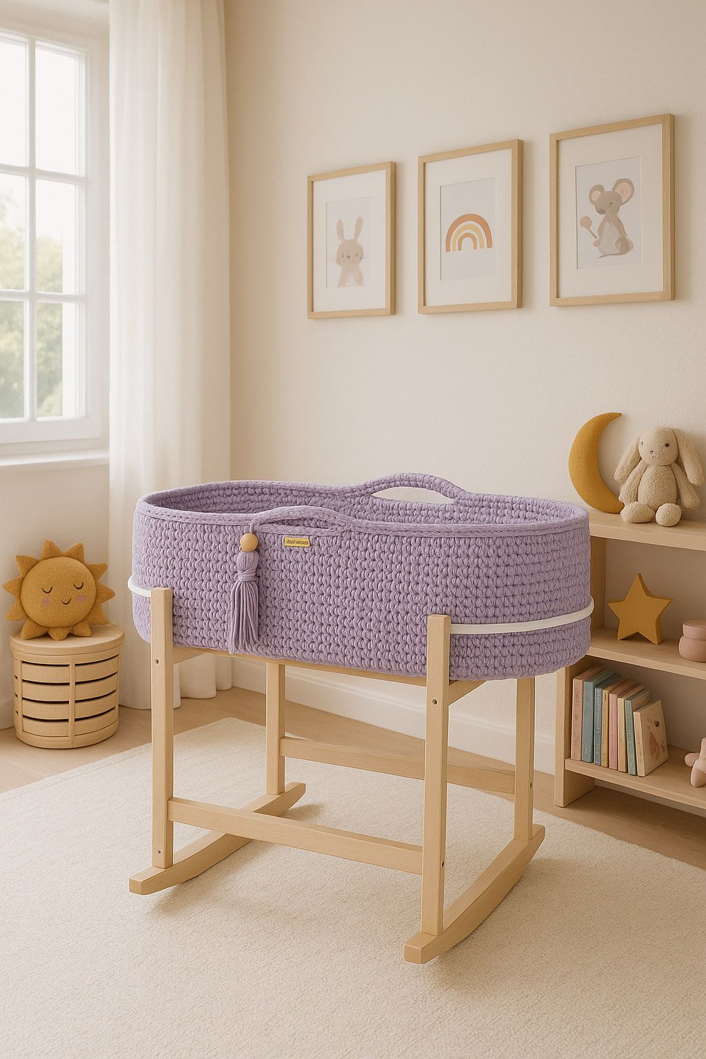 Moses basket BOHO Handmade with cradle - lila