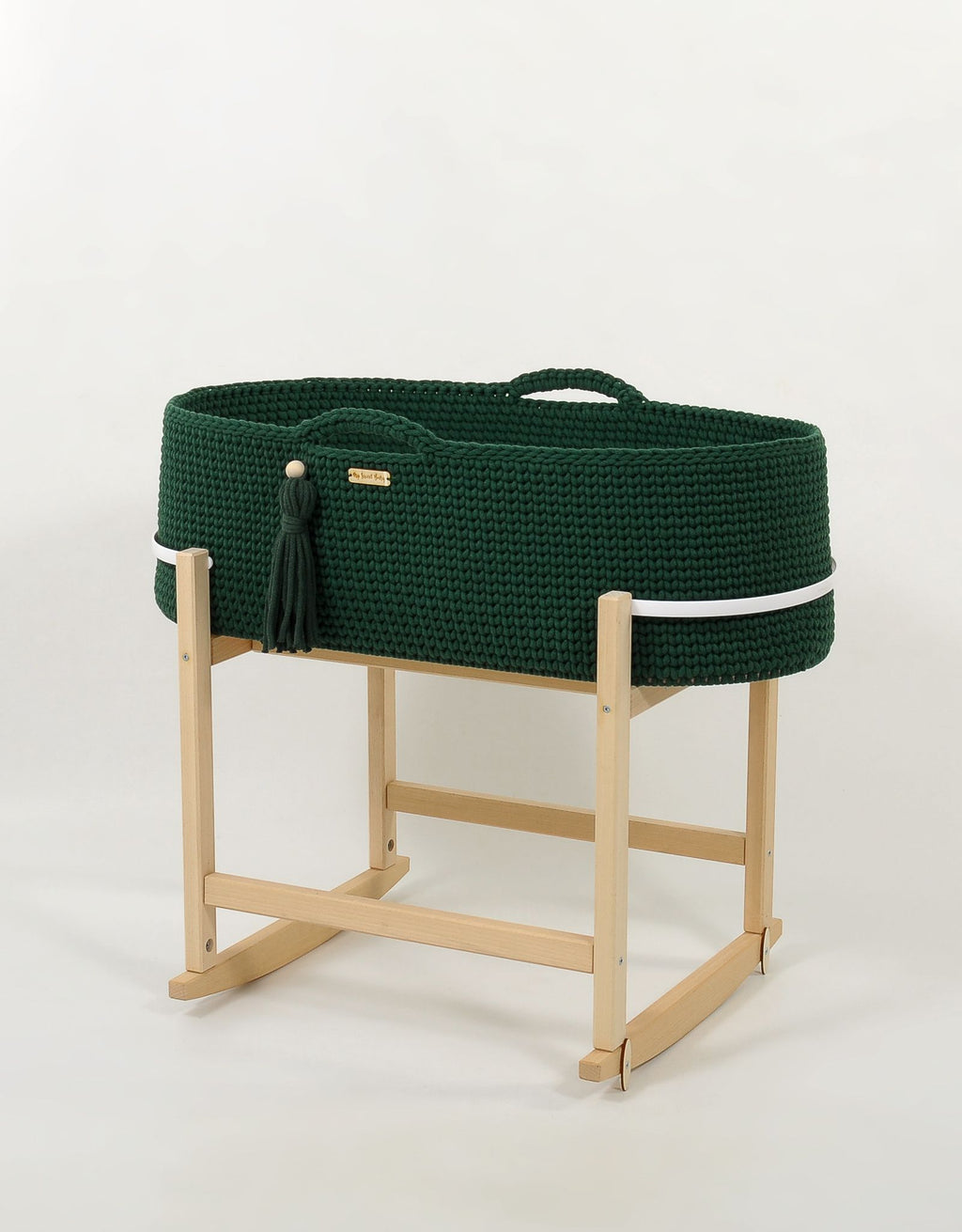 Moses basket BOHO Handmade with cradle - bottle green