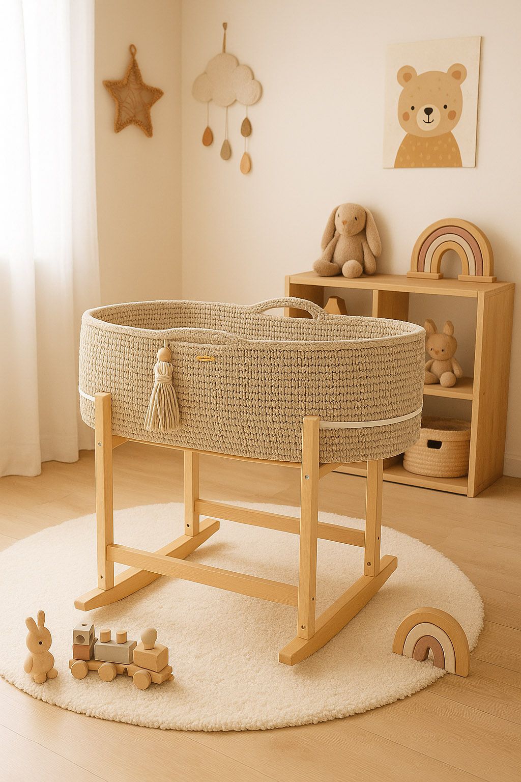 Moses basket BOHO Handmade with cradle - light beige
