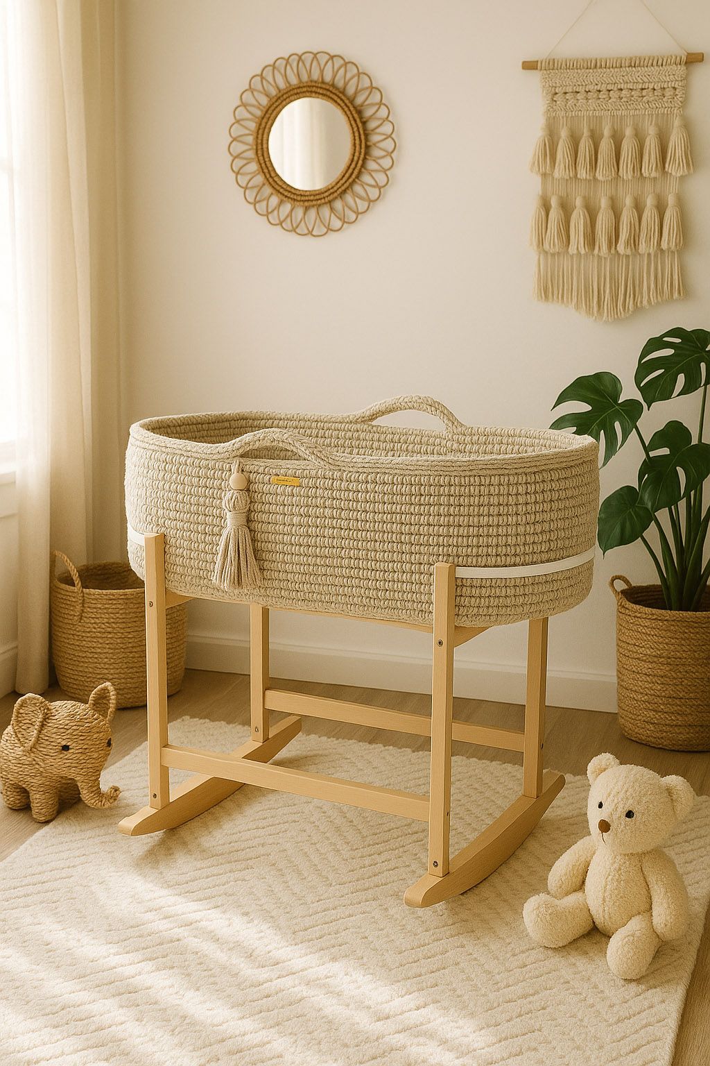 Moses basket BOHO Handmade with cradle - light beige