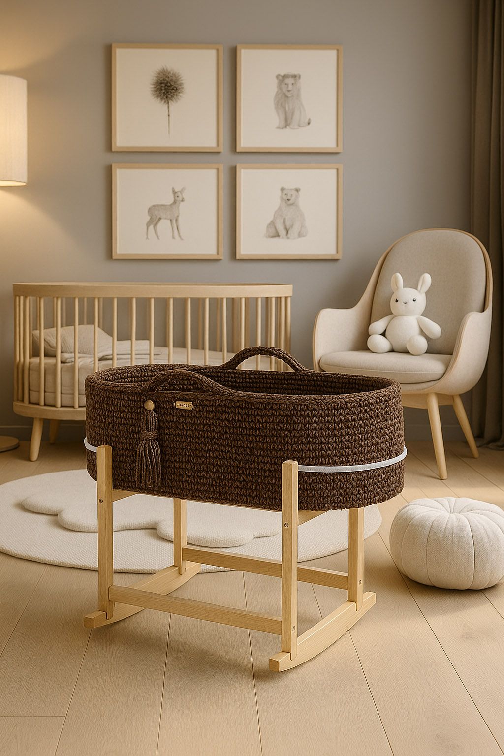 Moses basket BOHO Handmade with cradle - mocca