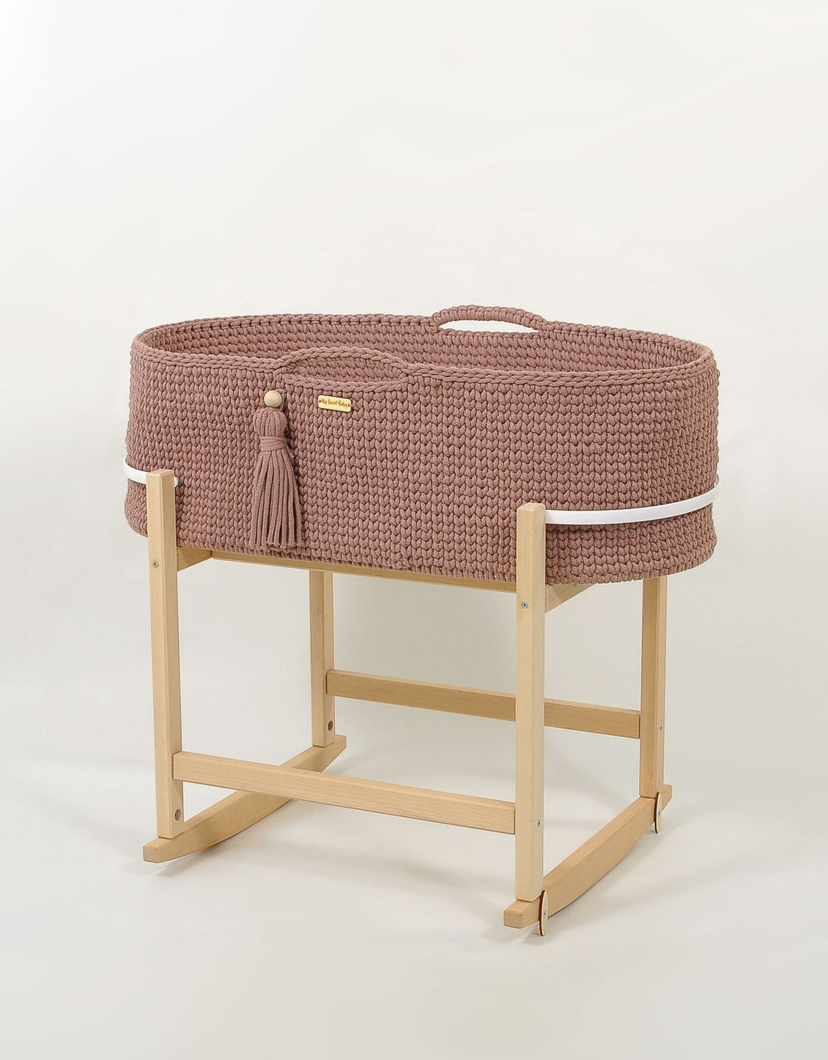 Moses basket BOHO Handmade with cradle - mauve