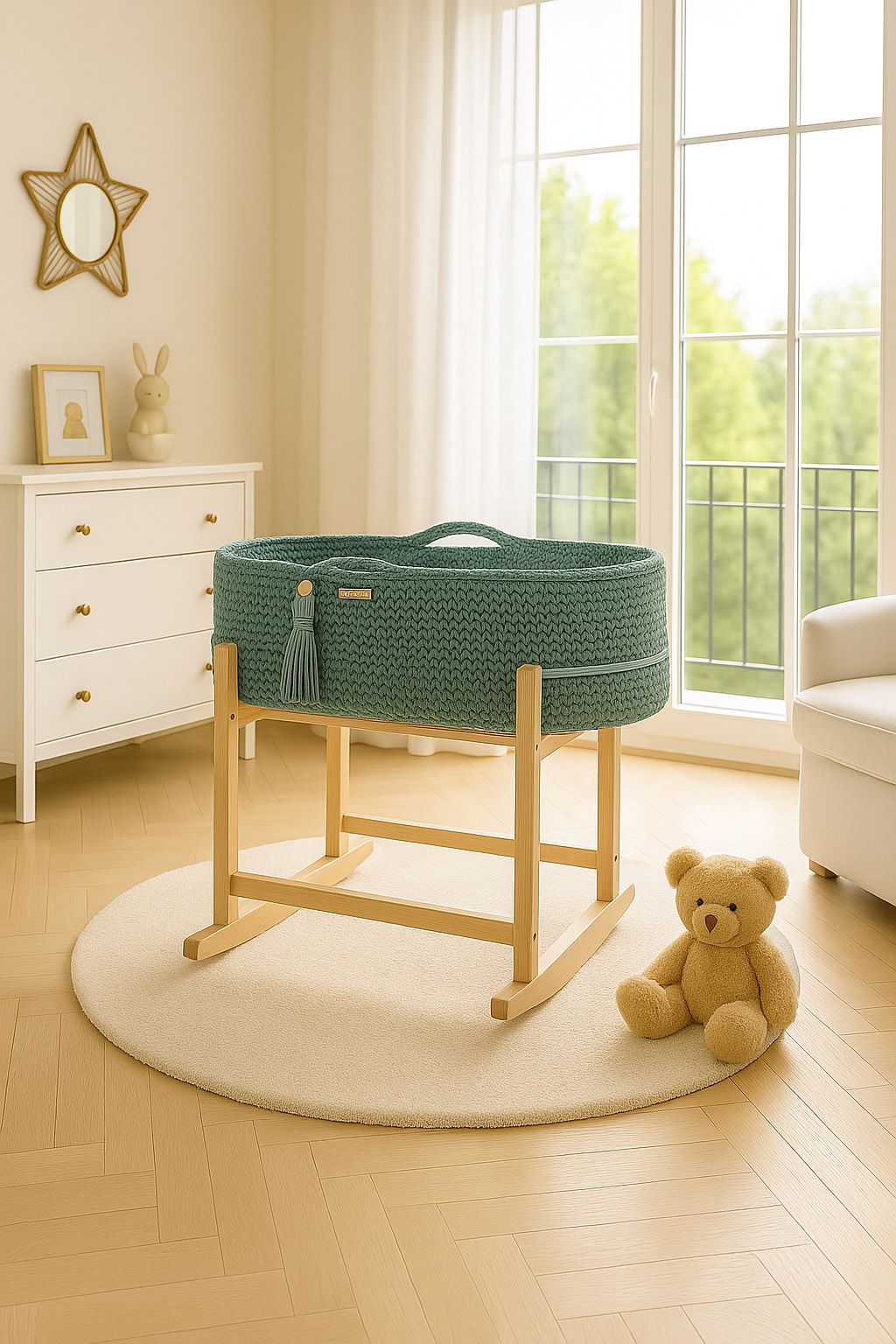 Moses basket BOHO Handmade with cradle - laurel