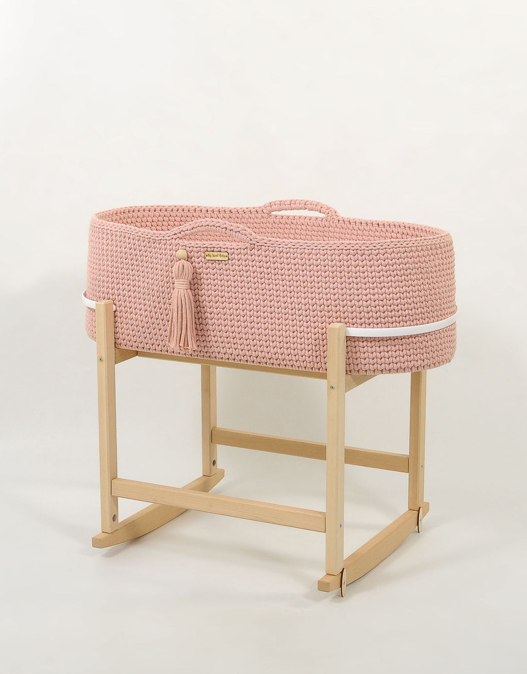 Moses basket BOHO Handmade with cradle - pastel pink