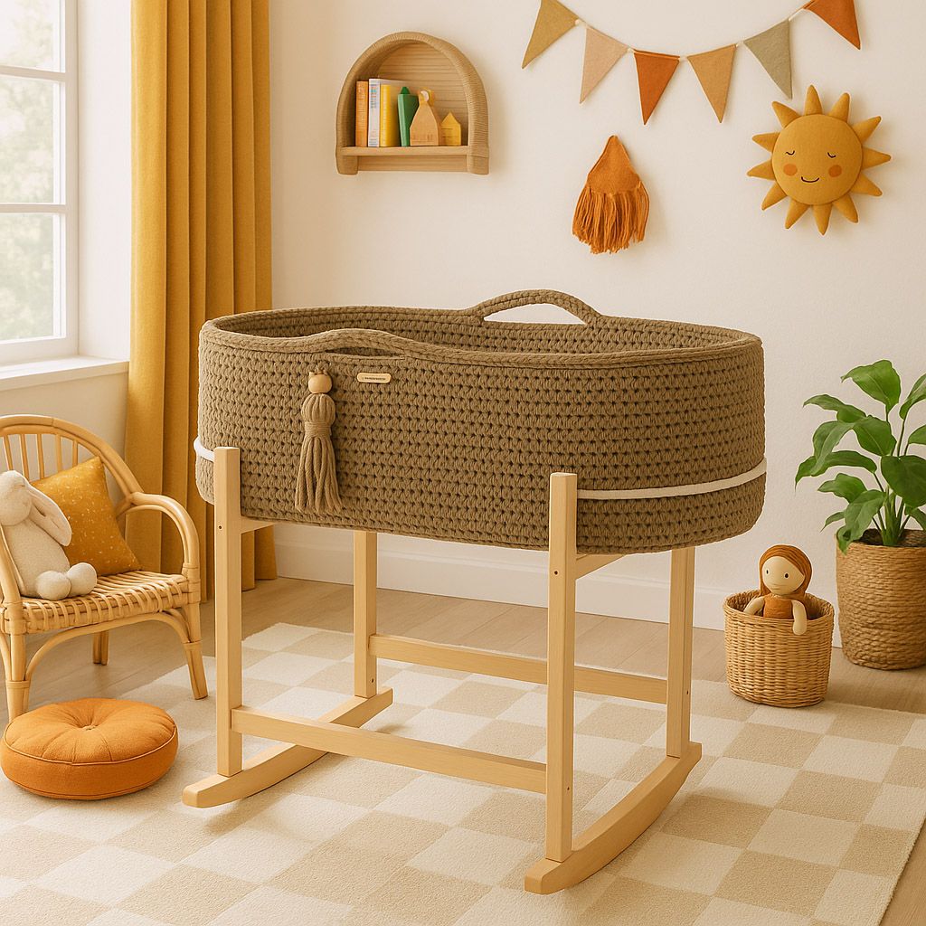 Moses basket BOHO Handmade with cradle - sand