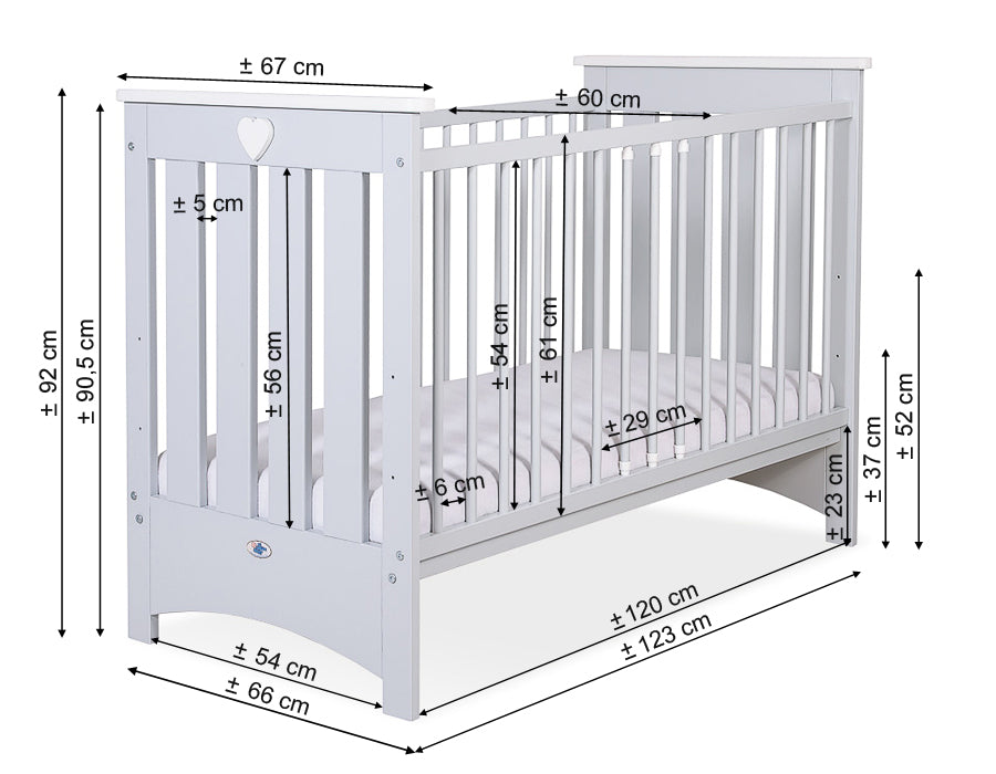 Wooden baby cot  120x60cm Lorenzo III white, with teething rail