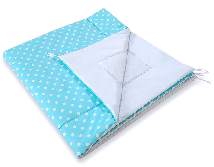 Teepee tent for kids +play mat + decorative feathers - White dots on turquoise