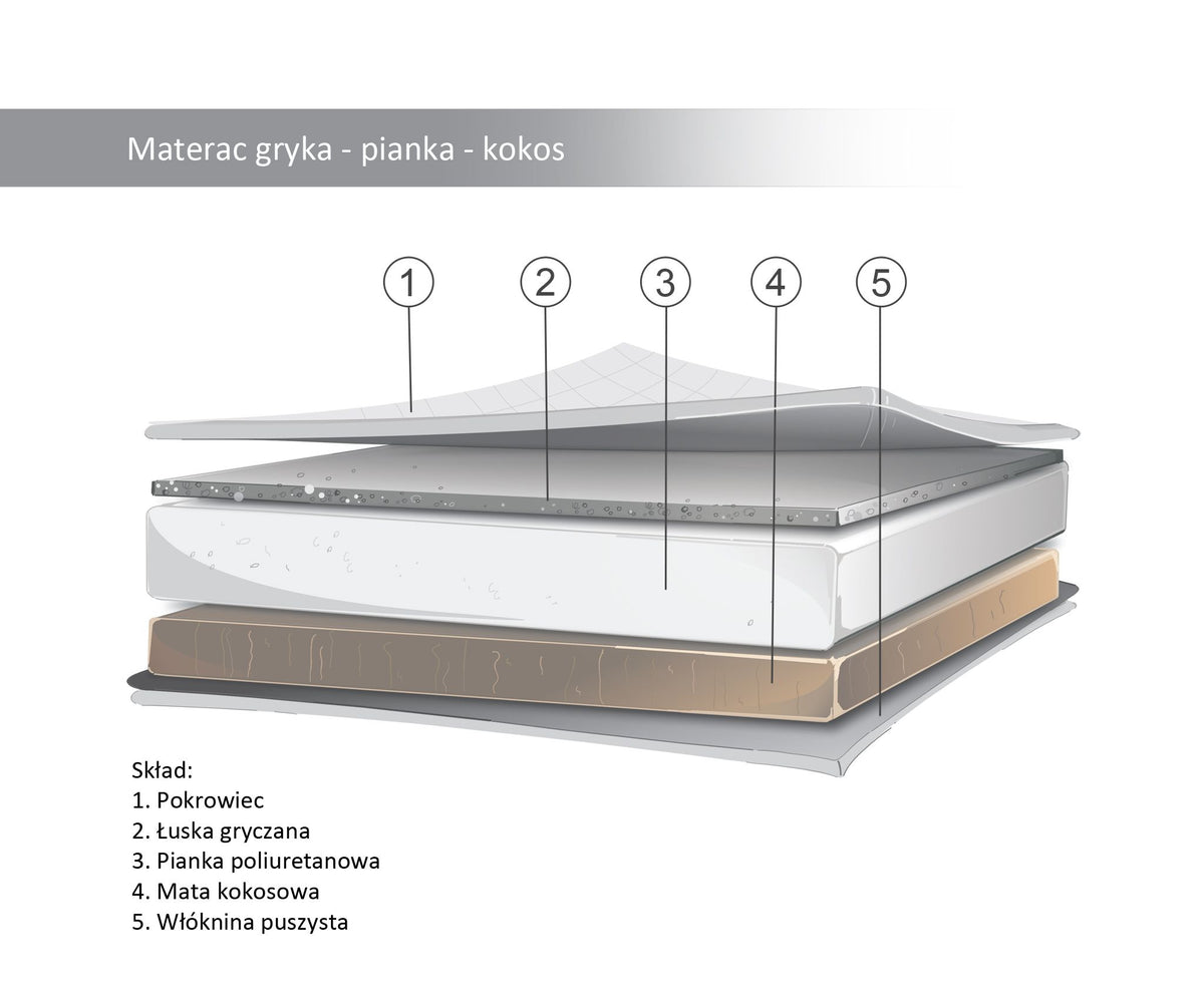 Coco-foam-buckwheat husk mattress for cot 120x60cm