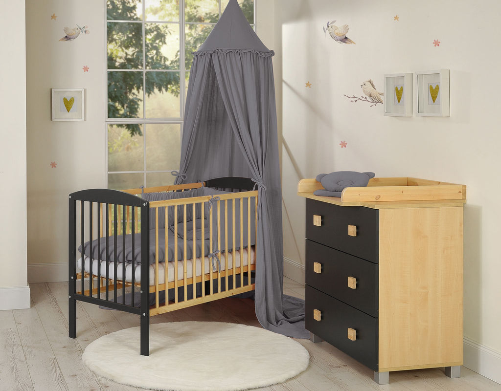 Muslin hanging canopy with frill - anthracite