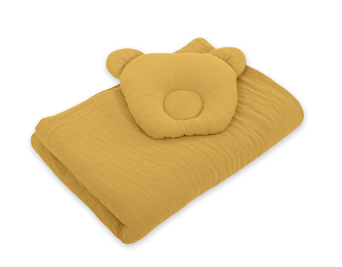 Duvet with pillow Teddy MUSLIN - 2pcs set - honey yellow