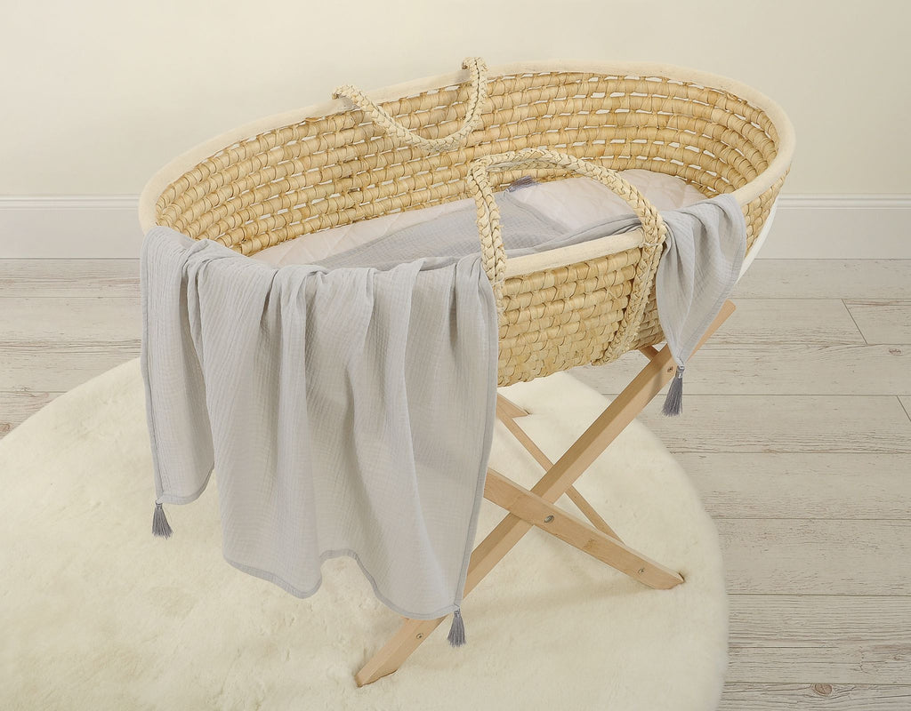 Muslin blanket for kids with tassels - grey