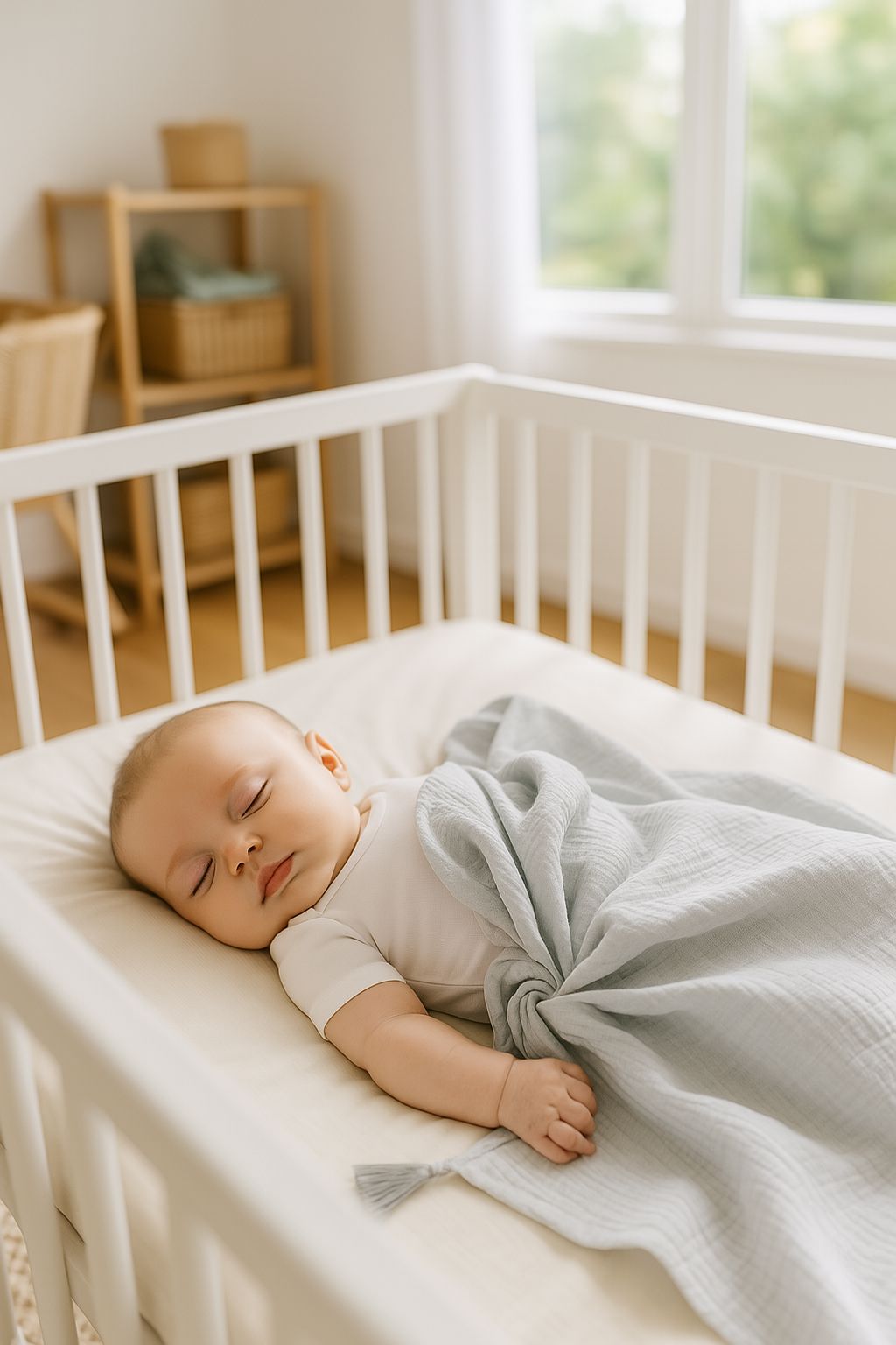 Muslin blanket for kids with tassels - grey