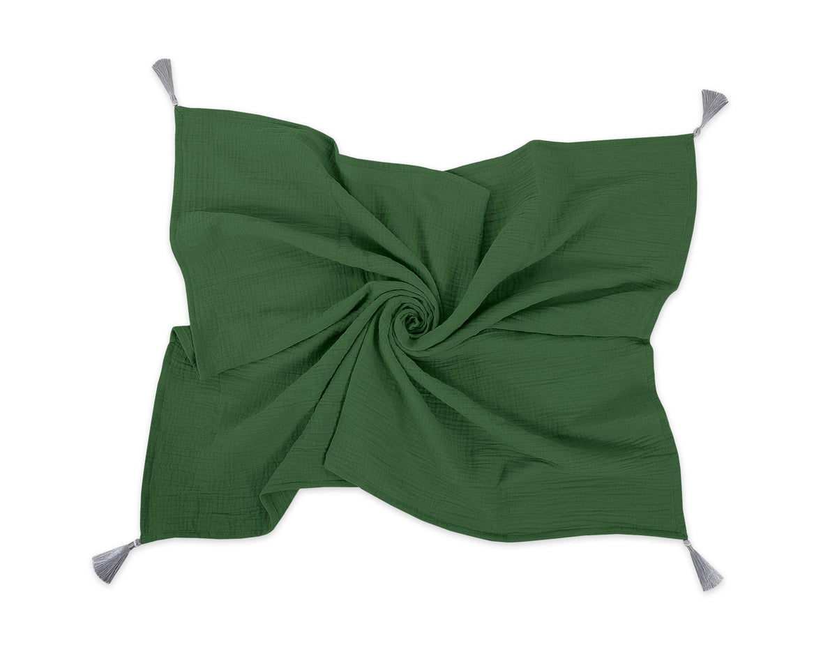 Muslin blanket for kids with tassels - forest green