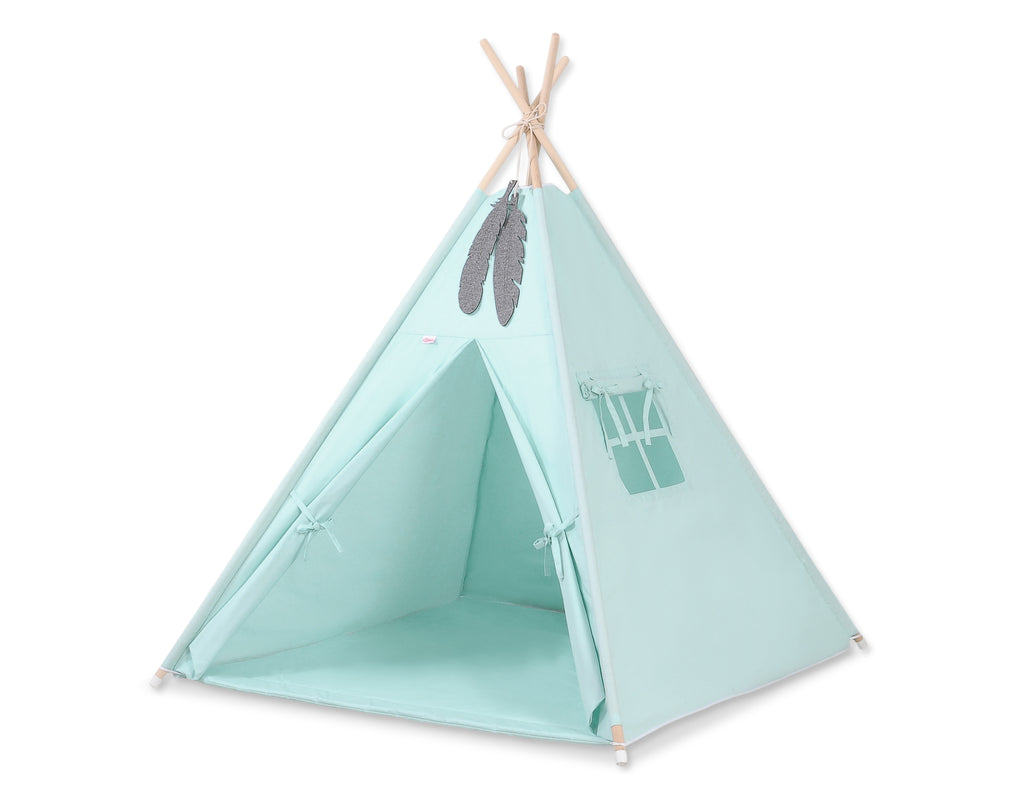Teepee tent for kids +play mat + decorative feathers  - mint