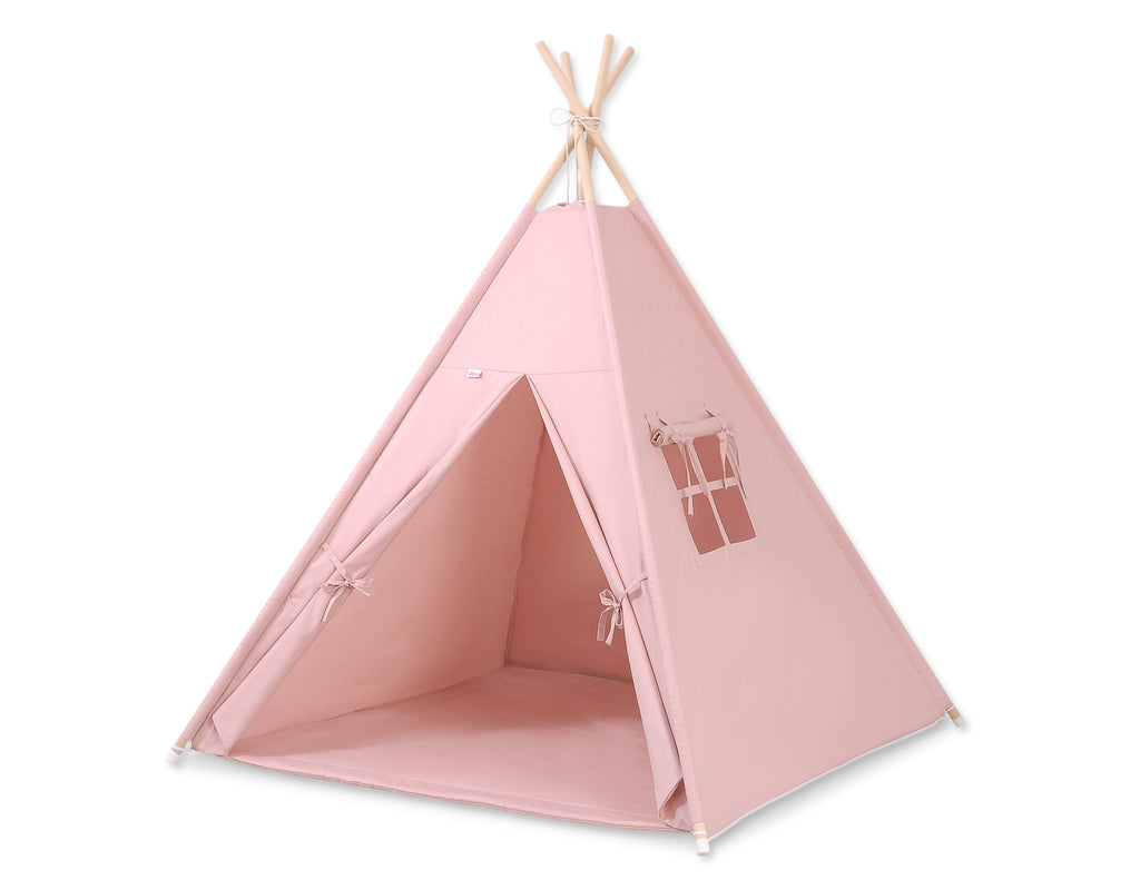 Teepee tent for kids +play mat + decorative feathers - pastel pink