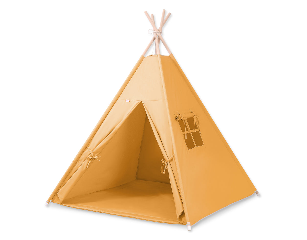 Teepee tent for kids +play mat + decorative feathers - honey yellow