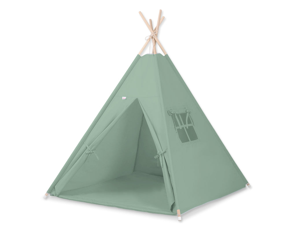 Teepee tent for kids +play mat + decorative feathers - pastel green