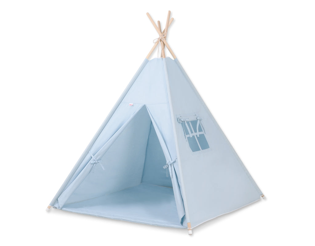 Teepee tent for kids +play mat + decorative feathers - blue