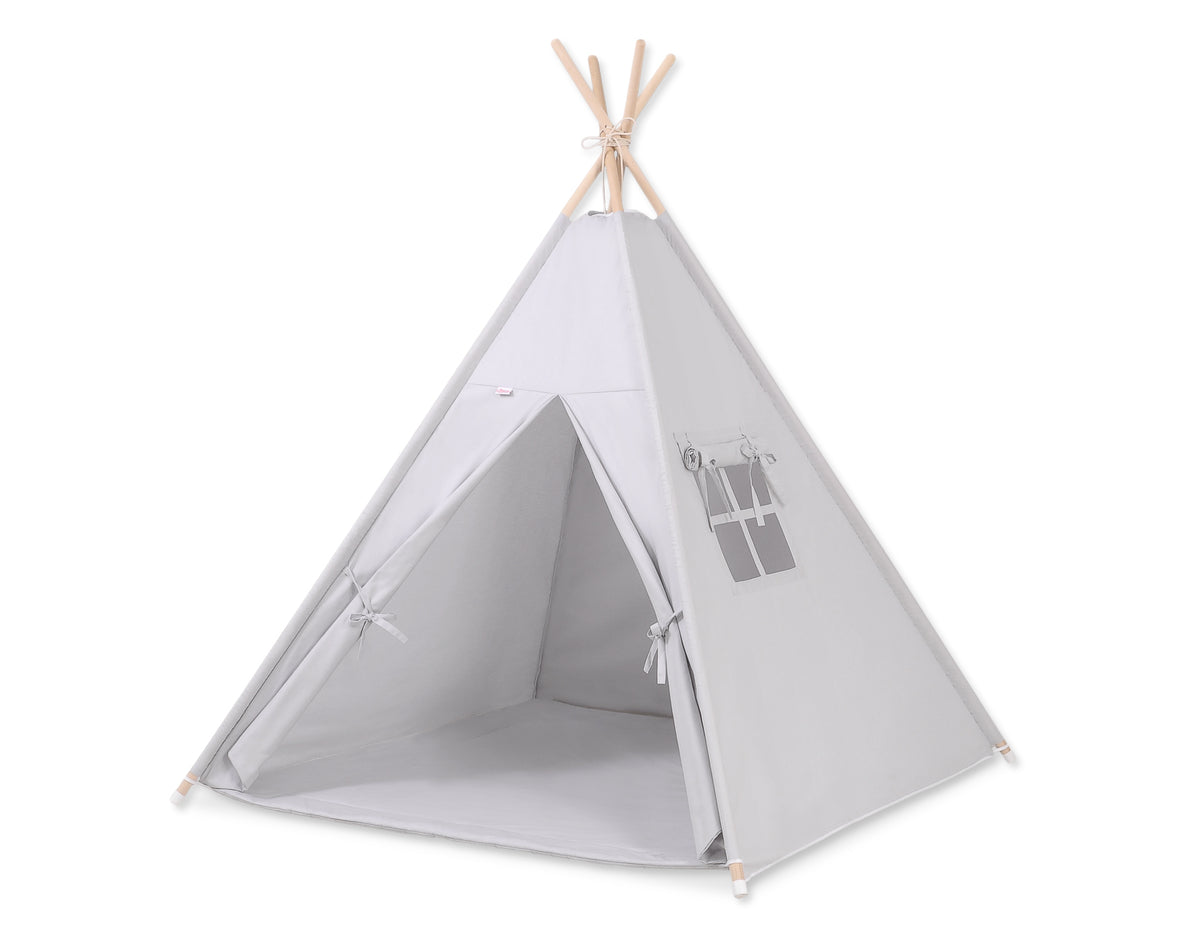 Teepee tent for kids +play mat + decorative feathers - gray