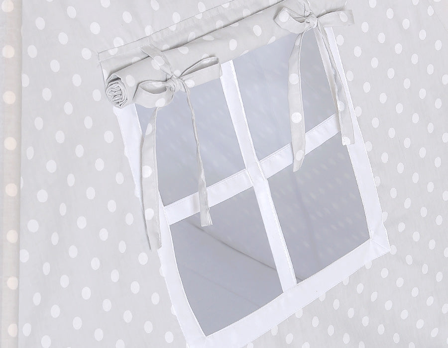 Teepee tent for kids +play mat + decorative feathers - White dots on grey