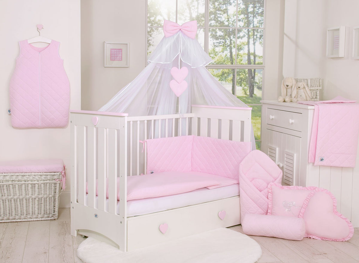 Wooden baby cot 120x60cm Lorenzo III white-pink, with teething rail