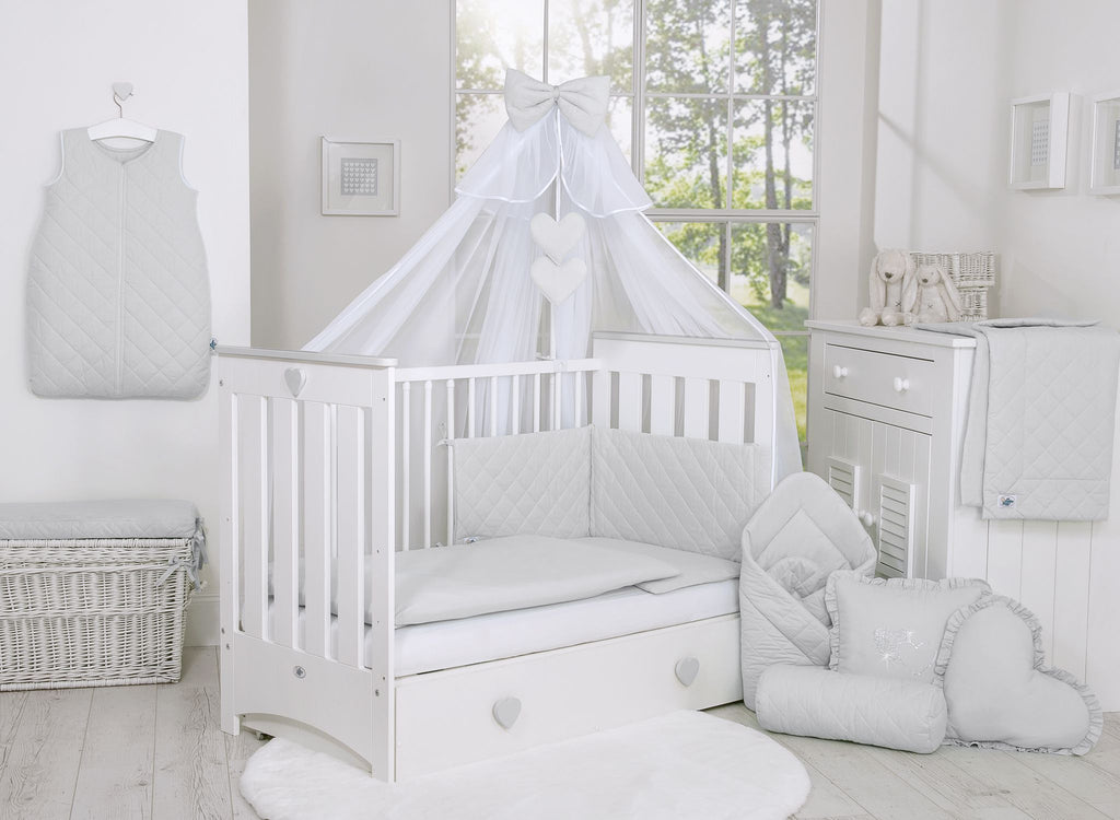 Wooden baby cot 120x60cm Lorenzo III white-grey, with teething rail