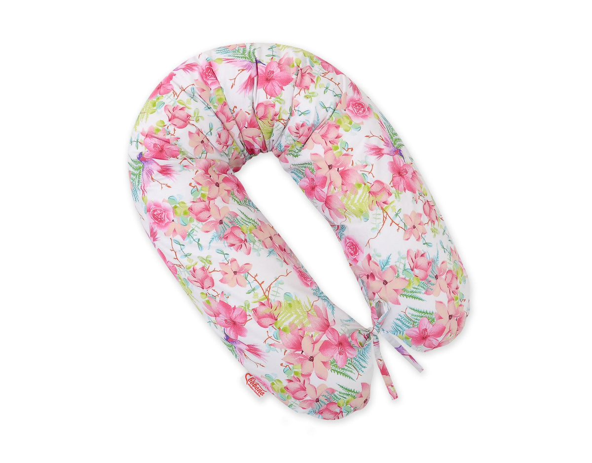 Pregnancy pillow- Longer, removable pillowcase - Hummingbirds in flowers