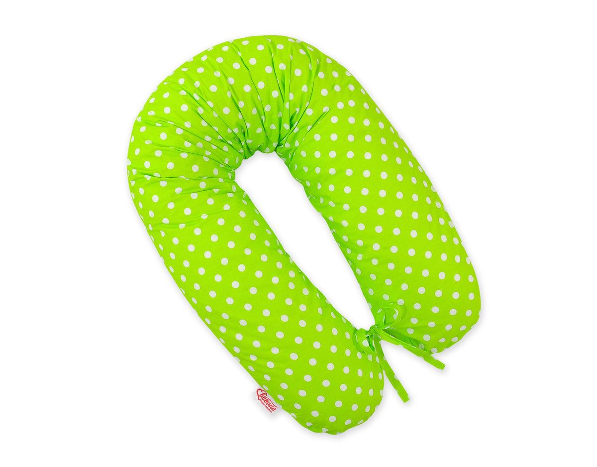 Pregnancy pillow- Longer, removable pillowcase - White polka dots on green