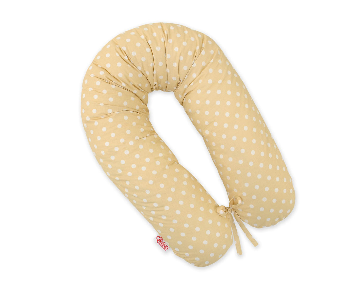Pregnancy pillow- Longer, removable pillowcase - White polka dots on beige