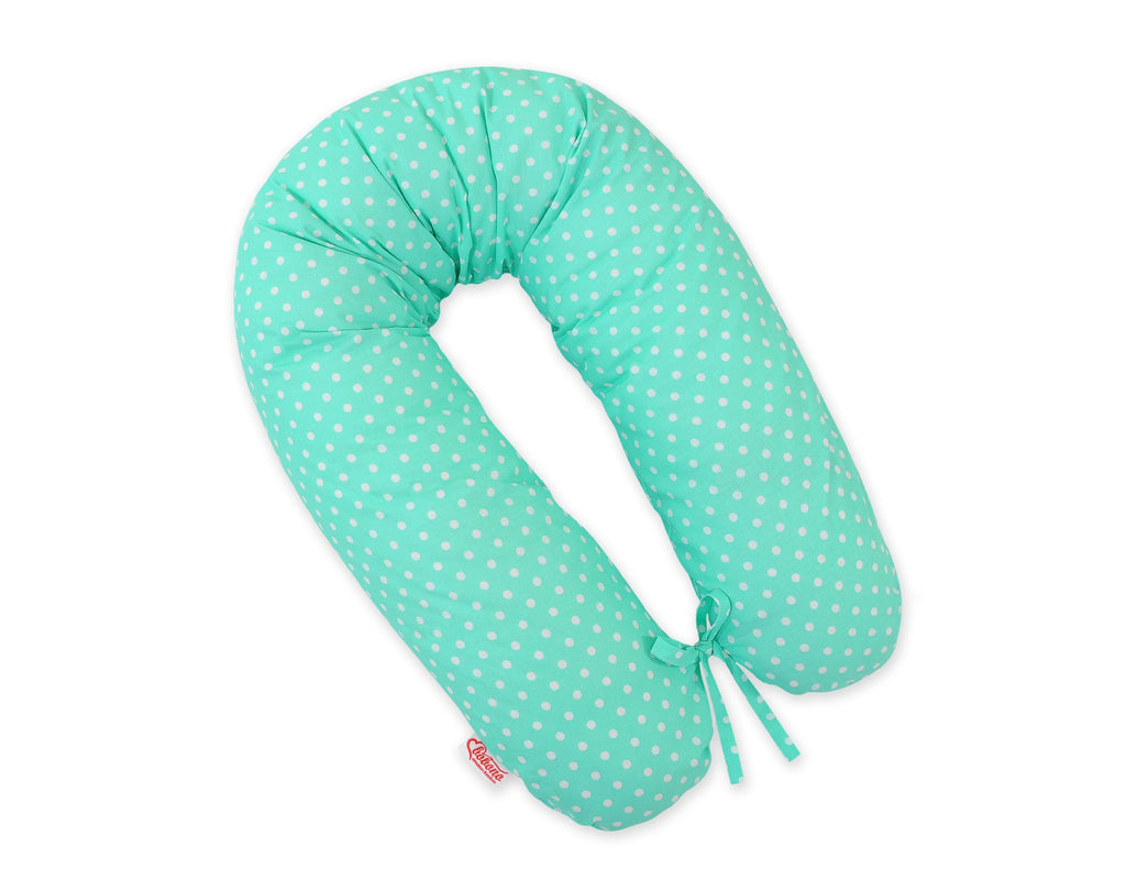 Pregnancy pillow- Longer, removable pillowcase - White polka dots on mint
