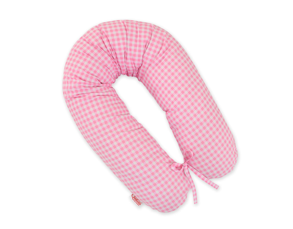 Pregnancy pillow- Longer, removable pillowcase - Pink checkered