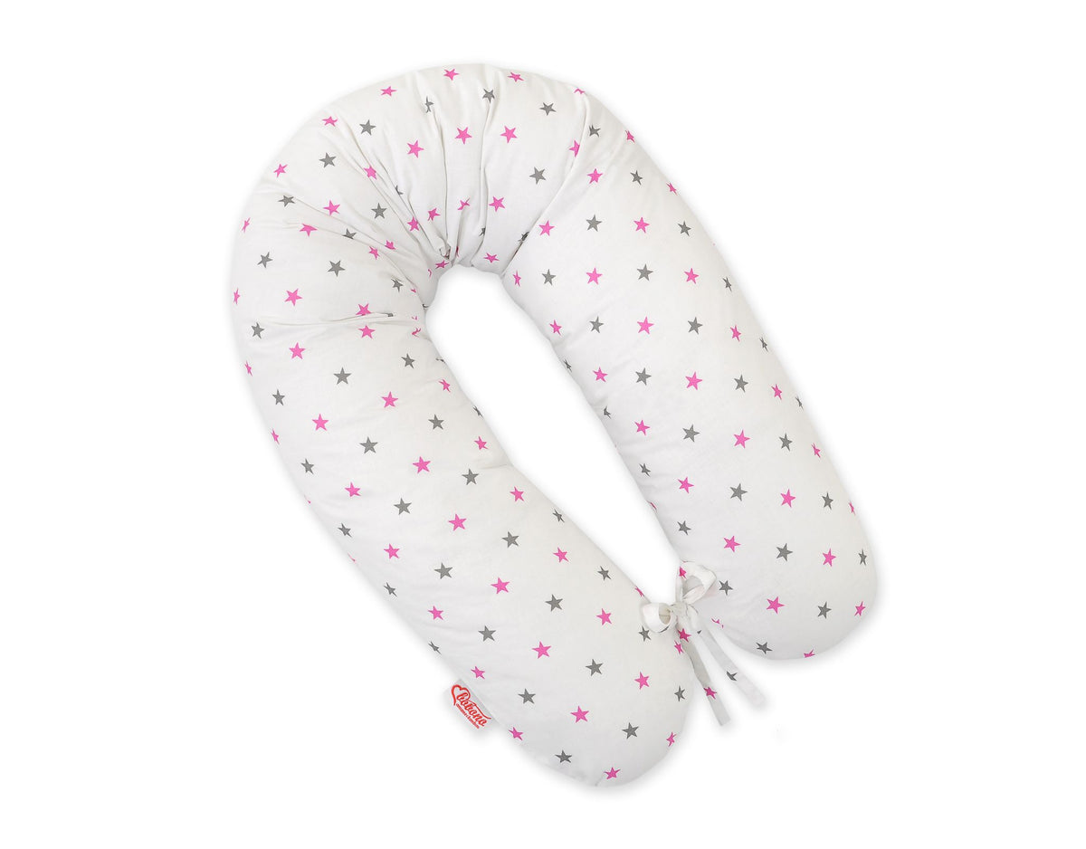 Pregnancy pillow- Longer, removable pillowcase - Grey-pink stars