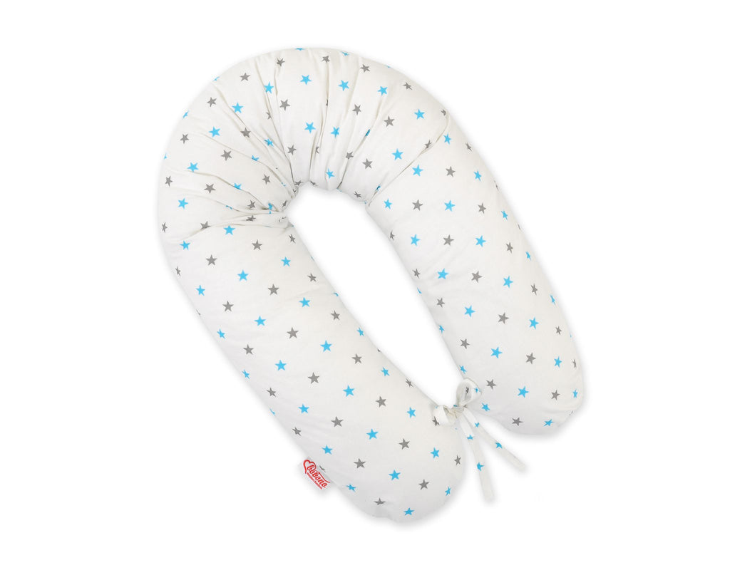 Pregnancy pillow- Longer, removable pillowcase - Stars turquoise-grey