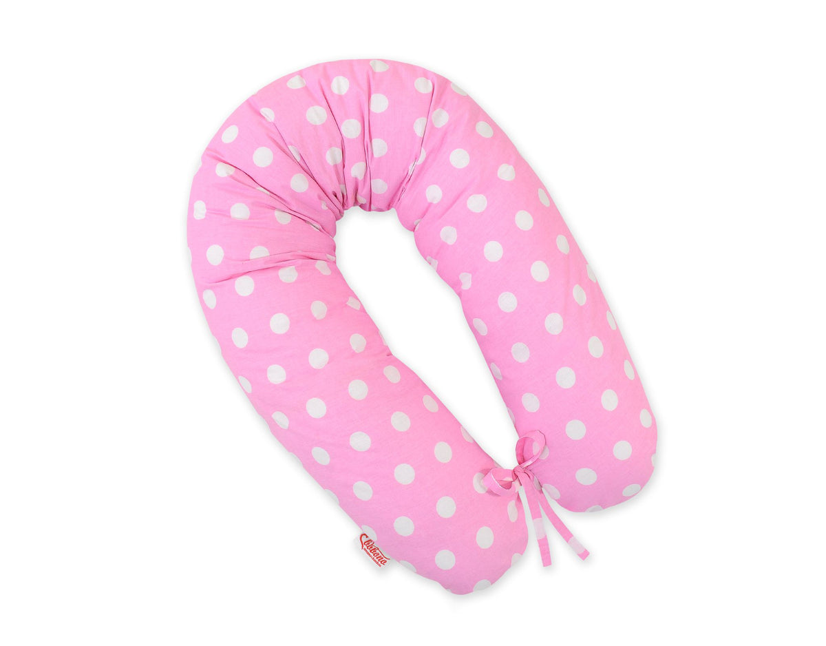 Pregnancy pillow- Longer, removable pillowcase - white dots on pink