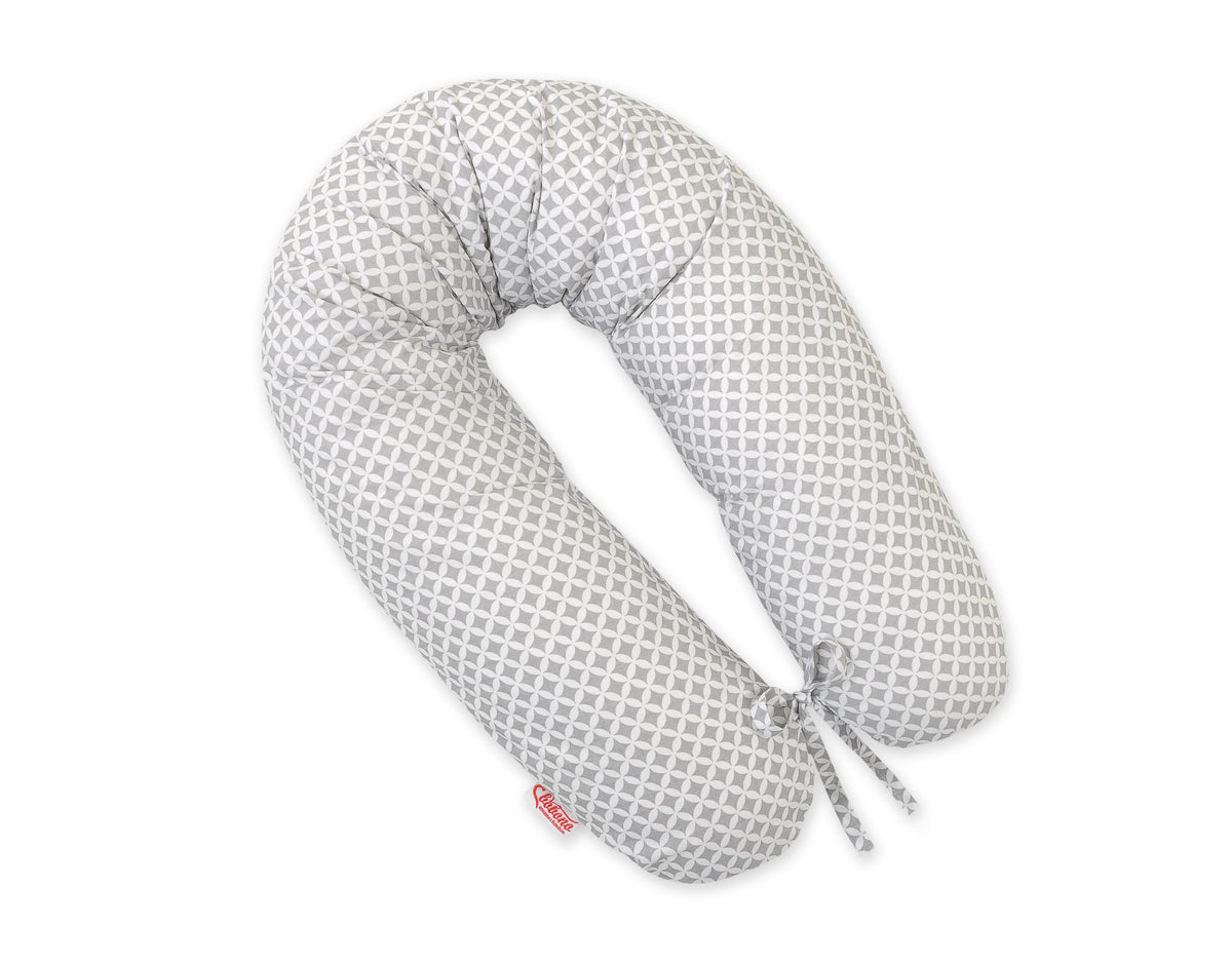 Pregnancy pillow- Longer, removable pillowcase - grey rosette