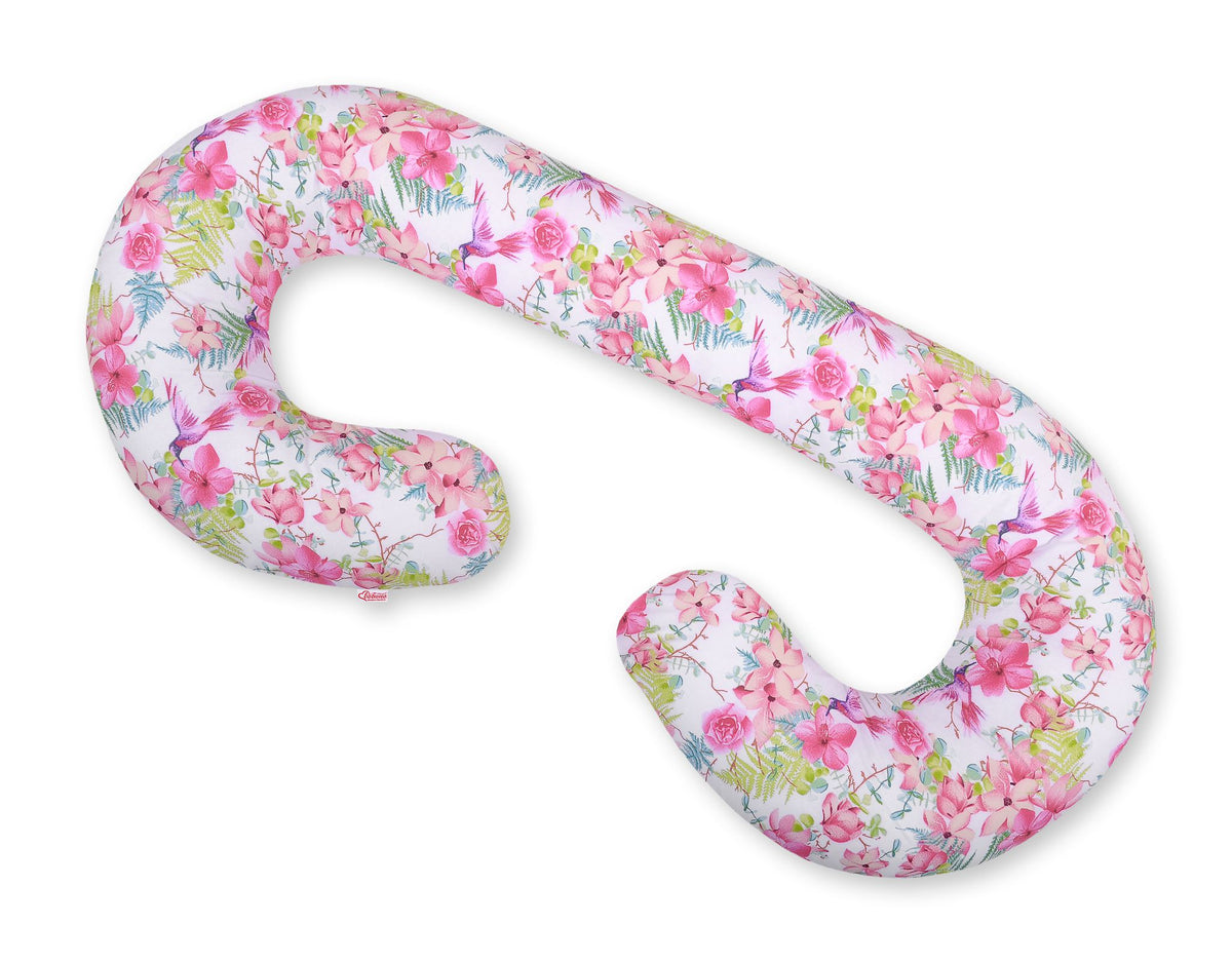 Maternity Support Pillow C, removable pillowcase - hummingbirds in flowers
