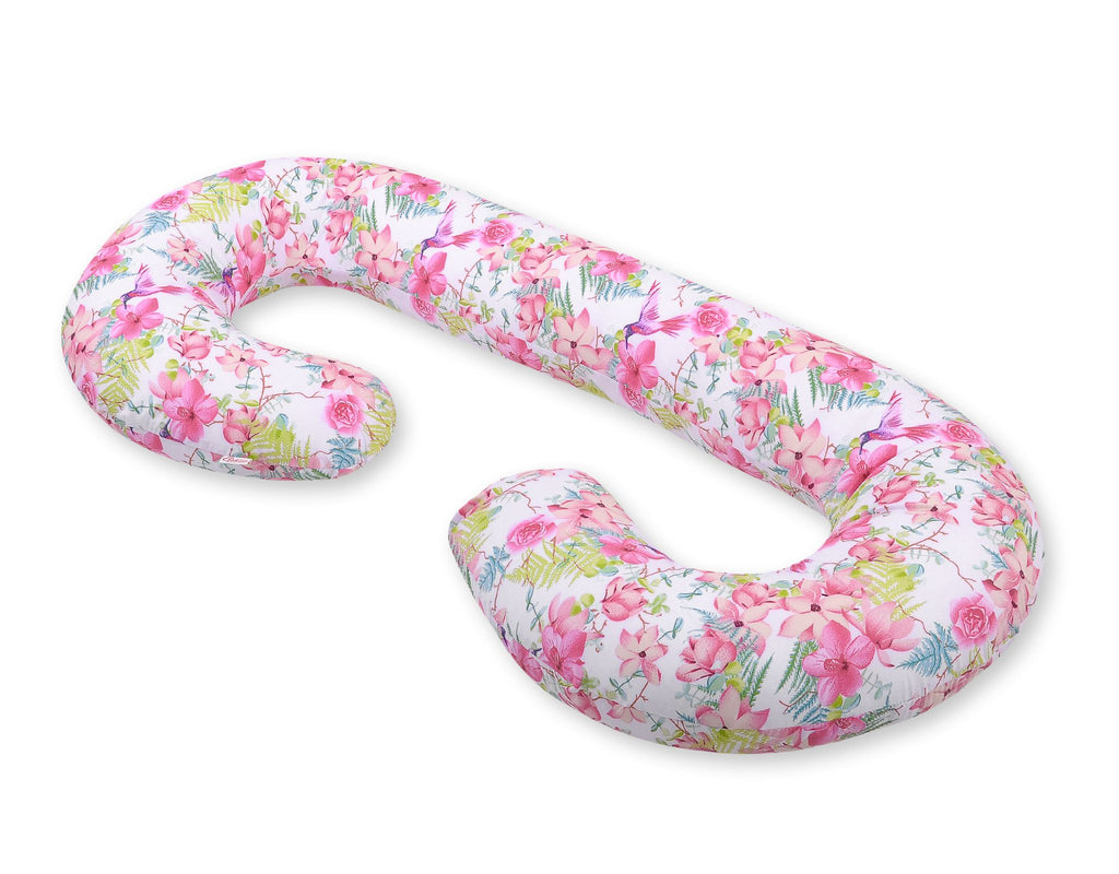 Maternity Support Pillow C, removable pillowcase - hummingbirds in flowers