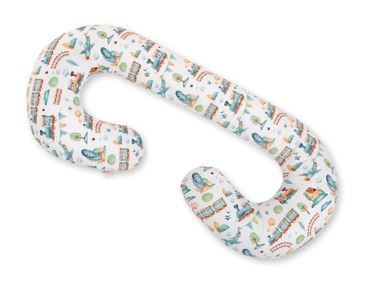 Maternity Support Pillow C, removable pillowcase - turquoise train